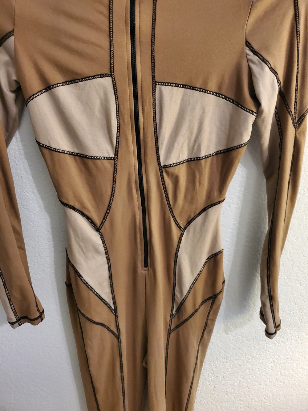 Fashion Nova Tan and Cream Long-Sleeve Jumpsuit - Picture 12 of 12